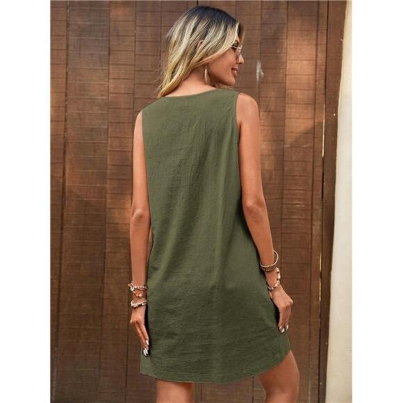 Decor Button Mini Tank Dress with Pockets - Picture 9 of 15